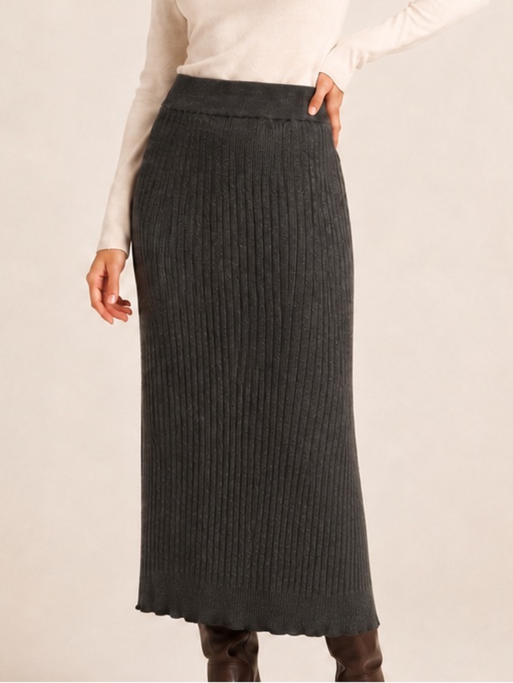 Kaffe KAlulu Astrid Charcoal Ribbed Knit Maxi Skirt Size 16